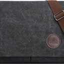 ZHIERNA Canvas Satchel Messenger Bag for Men Women, Vintage Shoulder Crossbody 13.3" Laptop Bag for Work Travel (Black)