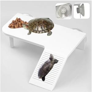 Ovimyne Turtle Basking Platform Stable Suction Cup Mounted Basking Platform with Support Base & Feeding Area for Turtle Tank Accessories Setups