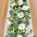 2 Pack 5.91Ft Artificial Eucalyptus Flower Garland with White Roses, Fake Flowers Greenery Garland Flower Vines for Wedding Party Mantle Table Runner Spring Home Decor (2PCS,White)