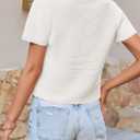 Saodimallsu Womens Short Sleeve Cropped Cardigans Casual Summer Button Down Collared Lightweight Loose Knit Sweater Top (White)