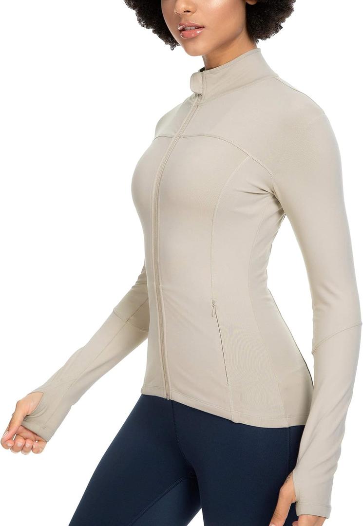 QUEENIEKE Womens Running Jackets Athletic Workout Scrub Jacket Track Full Zip Up Gym for Women Yoga Top (Blue, S)