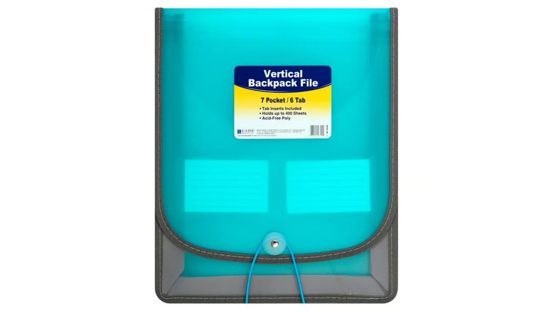C-Line 1-Pocket Vertical Expanding Backpack Organizer File, 1 File, Color May Vary (58700), Green, 1" x 10 1/4" x 12 3/4"
