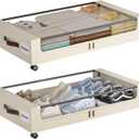 Under Bed Storage with Wheels,XXL 60L Under Bed Storage Containers with Clear Lids, Rolling Under Bed Metal Drawer for Clothes, Shoes,Toys (White, 2 Pack)