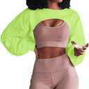 Artfish Women's Crewneck Long Sleeve Crop Tops Workout Gym Casual Cut-out Loose Cropped Sweatshirts (Large, Neon Green)