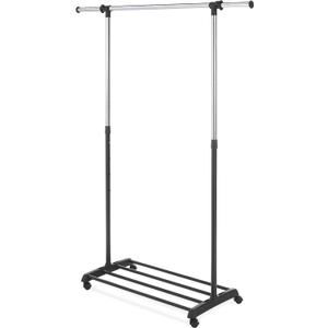 Whitmor Deluxe Adjustable Garment Rack - Rolling Clothes Organizer - Black and Chrome (36.3"L x 18.4"W x 68"H)