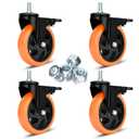 5" Stem Caster Wheels M12-1.75x25mm Safety Dual Locking 1500Lbs Heavy Duty Threaded Stem Casters No Noise Swivel Castors with Brakes