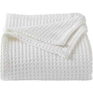 100% Cotton Waffle Weave Bed Blanket | Soft, Breathable, and Lightweight Blanket for All-Season | Perfect for Layering | Brielle Collection (Full/Queen, White)