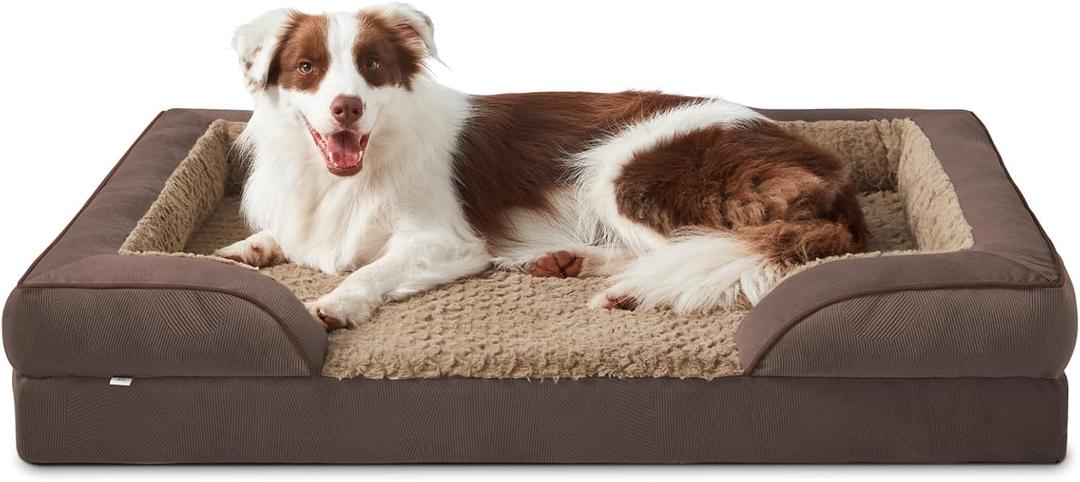 INVENHO Orthopedic Dog Bed for Large Dogs, Washable Waterproof, Egg-Crate Foam Dog Couch Bed with Washable Removable Cover, Waterproof Lining and Nonskid Bottom (L (35"x 25"x 6.5"), Dark Brown)