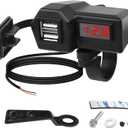 XMSJSIY Motorcycle USB Charger 5V 3.1A Dual USB Phone Charger Adapter Kit Cable with VoltmeterWaterproof and ON/Off Switch,Handlebar Mounting or Diameter Rearview Mirror Holder-1.4M/4.59FT