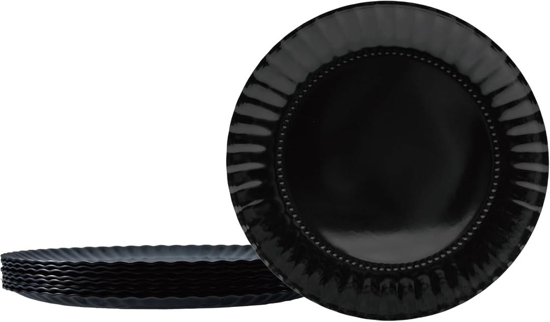 TP 8" Reusable Melamine Paper Plates, Round Plates for Party Picnic Outdoors, Set of 8, Black
