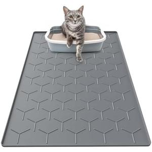 Garoopion Cat Litter Box Mat, Large 34" X 22" Cat Litter Mat, Waterproof Silicone Pad for Floor, Dark Gray