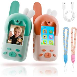 Video Walkie Talkies for Kids, Rechargeable Kids Walkie Talkies 2 Pack w/Screen for Boys & Girls Ages 3-12, Birthday Christmas Toys Gifts for Family Games, Outdoor Play, Camping, Orange & Green