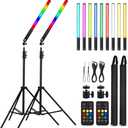LED Light Sticks RGB Light Wand, Photography Light Stick LED Video Lighting Kit 9 Color Modes, with 26.2" to 78.7" Tripods, Adjustable 3200K-5600K, Pack of 2 [Upgraded]