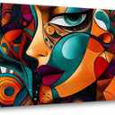 Colorful Abstract Face Canvas Wall Art Modern Cubist Portrait Painting Print Gallery Wrapped Geometric Woman Artwork for Living Room Bathroom Bedroom Decor, 40x20 INCH