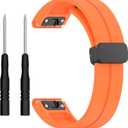 26mm 22mm 20mm QuickFit Watch Band Compatible with Garmin Fenix 8 7 6 5 3 hr 6s 5s 6x 5x Forerunner 935 945 965 Magnetic Silicone Watch Band for Garmin Instinct Approach MARQ Descent Quatix Epix Pro (Orange)