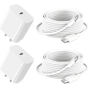iPad Charger Fast Charging, 10ft USB-C Cable & 20W USB C Charger Block 2-Pack for Apple iPad A16 11th 10th, Pro 13 12.9 11, Air, Mini A17 Pro, iPhone 17 16 15 Series, White