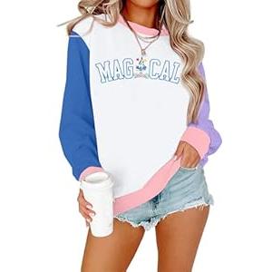 ASTANFY Magic Kingdom Sweatshirt Women Magical Castle Embroidered long Sleeve Shirt Cute Family Vacation Pullover Tops Purple L