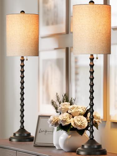 Buffet Lamps, Table Lamps Set of 2-30" H Tall with Sturdy Metal Bases & Textured Linen Shades - UL Certified, Ideal for Creating a Cozy Vibe in Living Rooms, Dining Rooms & Entryways (Black)