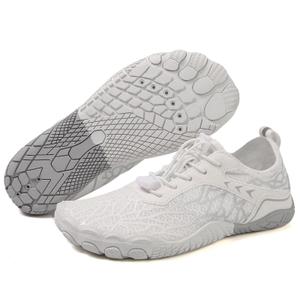 Hike Barefoot Shoes for Womens Men,Quick Dry Water Shoes,Beach Pool Aqua Swim Surf Hiking Walking Shoe,Non-Slip Athletic Footwear Wide Toe Water Shoe (White Grey)