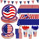 243Pcs 4th of july Decorations - Serve 30 - American Flag Patriotic Party Supplies Set Tablecloth Napkins Plates Cups Red White Blue Spoons Knife Forks Banner Straws Independence Day Party Tableware