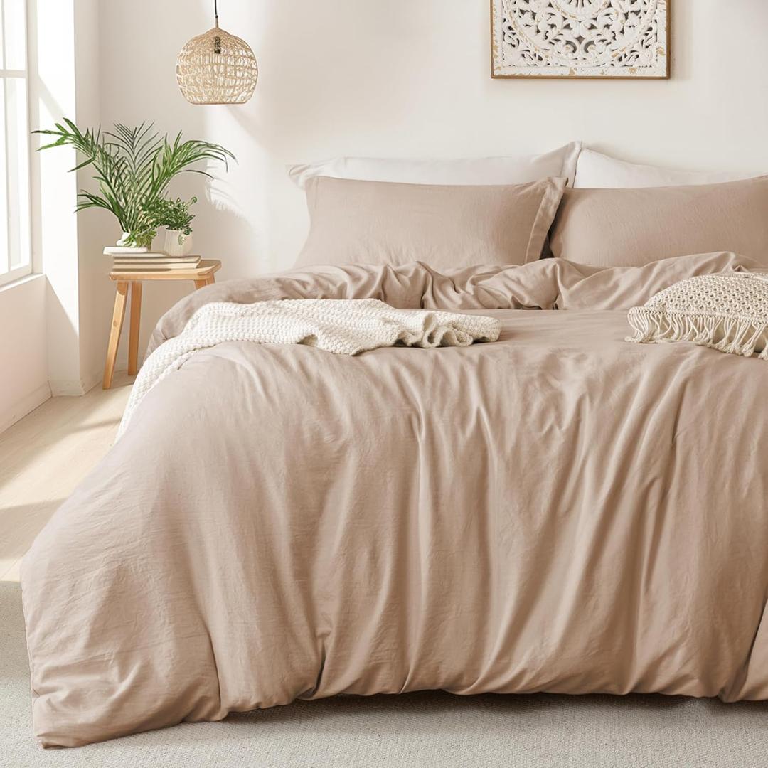 MILDLY Super Soft Duvet Cover - 100% Washed Microfiber Rugby Tan Comforter Cover Set 3 Pieces with Zipper Closure & Corner Ties (No Comforter) (King(104"x90"))