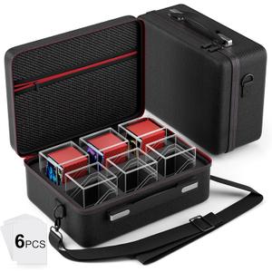 Proijeut Card Deck Box with Portable Case, 6 Pack Clear Commander Deck Box with 6 Dividers, Holds 600+ Double Sleeved Cards, Fit for MTG, YuGiOh, TCG (Black)