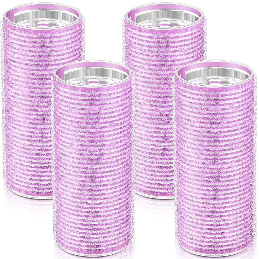 WILLBOND 4 Pcs Long Hair Rollers for Bangs Aluminum Core Curlers Thermal Self Grip Roller for Long and Medium Hair Women Hairstyle(4.7 x 2 Inch,Purple)