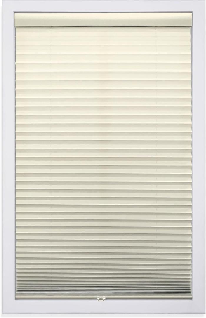 DEZ FURNISHINGS Cordless 1" Light Filtering Pleated Shade, Fabric, 23"W x 64"H, Ecru