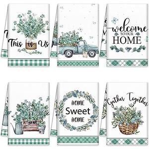 Amazon.com: Mixweer 6 Pcs Eucalyptus Leaves Kitchen Towels Farmhouse Home Dish Towels Kitchen Absorbent Green Decorative Tea Hand Cloth with Hanging Loop for Bathroom Home Housewarming Gift : Home & Kitchen