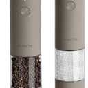 Electric Salt and Pepper Grinder Set, USB Rechargeable, Automatic Salt and Pepper Mill Grinder with Adjustable Coarseness, Electric Salt Shakers, LED Light, Refillable (2 Packs, Greige)