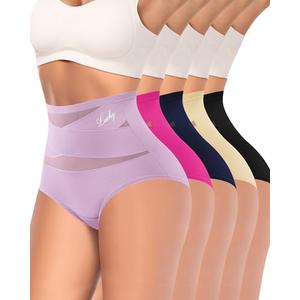 MIOTAN Women's High Waisted Underwear Postpartum Stretch Full Coverage Breathable Briefs 5 Packs Panties L