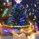 2FT Rotating Musical Tabletop Christmas Tree with Lights, Pre-Lit Green Fiber Optic Mini Xmas Tree with Spinning Music Base for Small Space Home Office Desk Holiday Decor