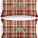 Lanpn Christmas Queen Pillowcase 20x30 Set of 2, Red Joy Christmas Decorative Lumbar Pillow Cases 20 x 30 Long Rectangle Accent Queen Shams Throw Bed Pillow Covers Xmas Cushion Cover 2 Pack