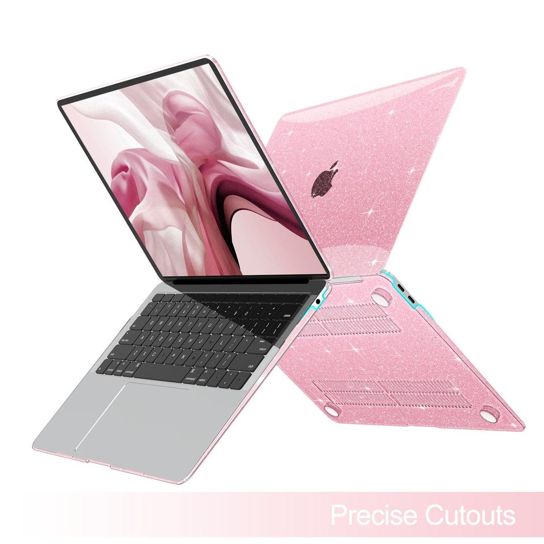 B BELK Compatible with MacBook Air 13 inch Case M1 2022 2021 2020 2019 2018 A2337 A2179 A1932, Plastic Hard Shell + Keyboard Cover + creen Protector for MacBook Air 13.3 inch Case, Shiny Pink Pearl