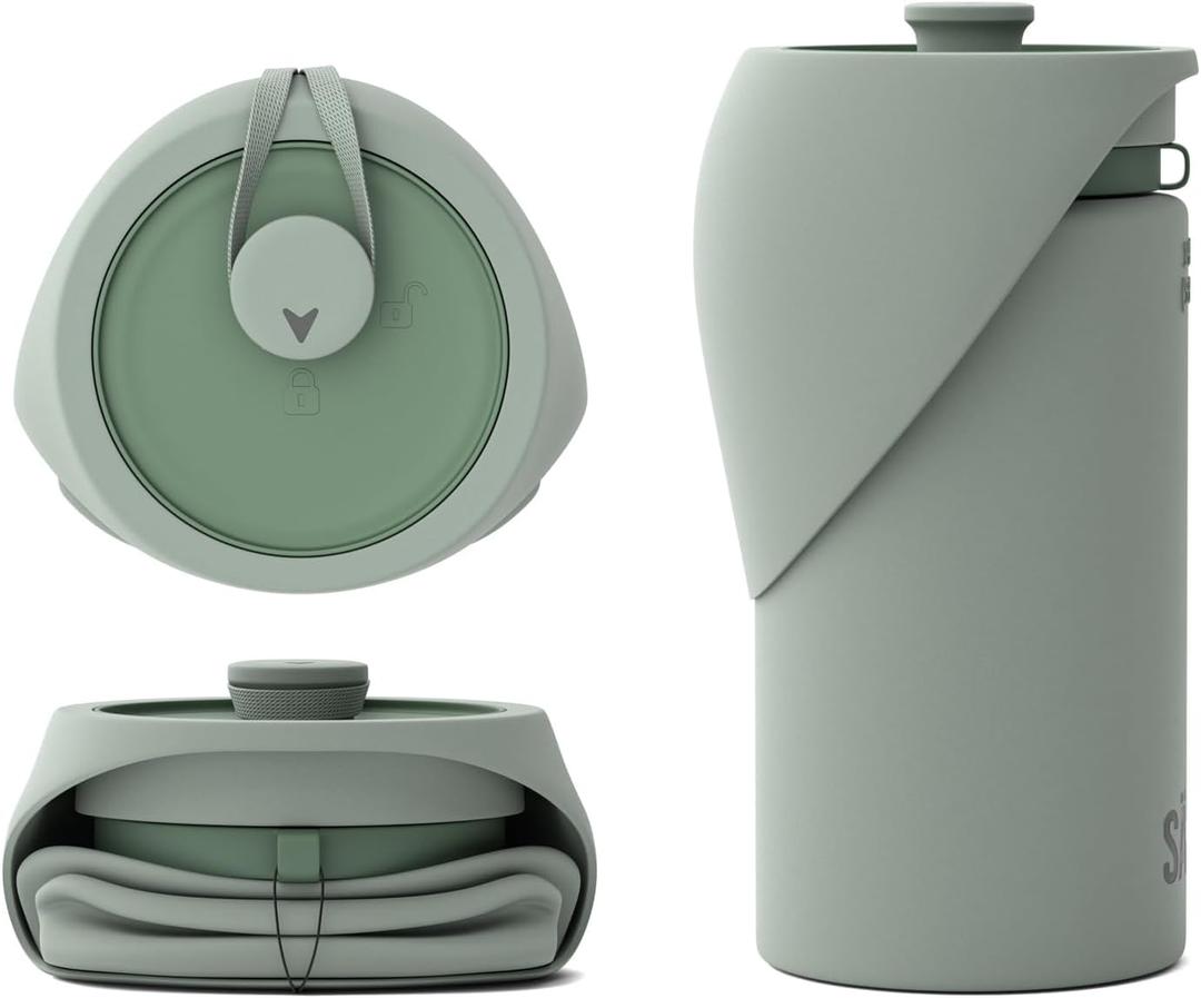 SÄKER Portable Dog Water Bottle, Collapsible Water Bottle for Dogs Perfect for Walking, Hiking and Outdoors | Works as a Portable Water Bowl | Designed in Montreal - 350ml  (Olive)