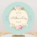 Renaiss 6.5x6.5ft Happy Mother's Day Round Backdrop Cover Pink Rose Flowers Green Mother's Day Circle Photography Background Feliz Da De La Madre Mother's Day Party Decors Arch Photo Booth Props