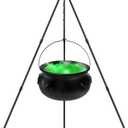 2025 Large Witch Cauldron Halloween Decorations Outdoor, Black Plastic Bowl Decor on Tripod with Lights Halloween Cauldron Pot Witches Cauldron Hocus Pocus Candy Bucket Decoration for Porch Home Party