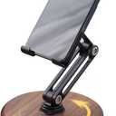 RENMTURE Phone Desk Stand, Adjustable Foldable Cell Phone Stand with 360 Rotation for iPhone 16 15 14 13 Pro ipad, Mobile Phones & Tablets Stable, Ergonomic Holder for Home Office, Walnut Wood Base