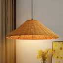 Arturesthome 23.6" Rattan Chandelier for Dining Room,1 Light Rustic Ceiling Hanging Light Fixture Pendant Light Hand Woven Pendant Lampshade for Living Room Hallway Foyer, W 23.6"*H 7.8"