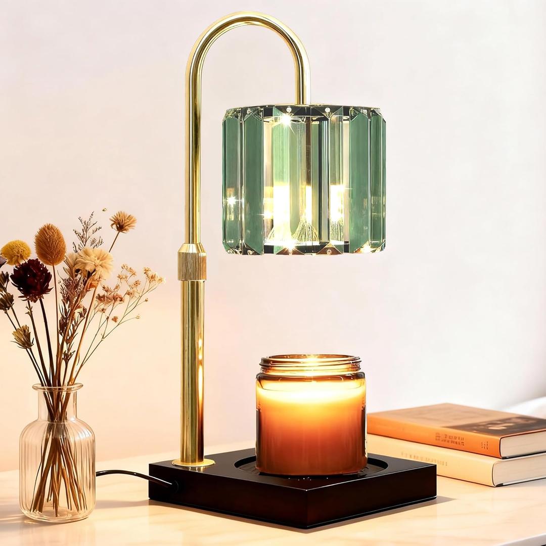 Candle Warmer Lamp Green with Timer, Dimmable Electric Candle Wamer Adjustable Height, Gifts for Women Mom, Glass Modern Candles Melter Lamp