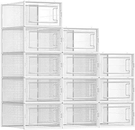 Amazon.com: SONGMICS Shoe Boxes, Pack of 12 Shoe Storage Organizers, Stackable Clear Plastic Boxes for Closet, Sneakers, 13.1 x 9.1 x 5.6 Inches, Transparent and White ULSP12SWT : Home & Kitchen