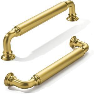 khtumeware 10-Pack Vibrant Brushed Brass Cabinet Pulls Modern Heavy-Duty Solid 5 Inch(128mm) Hole Center Drawer Pulls Cabinet Hardware Suitable for Kitchen Cabinets Bathrooms