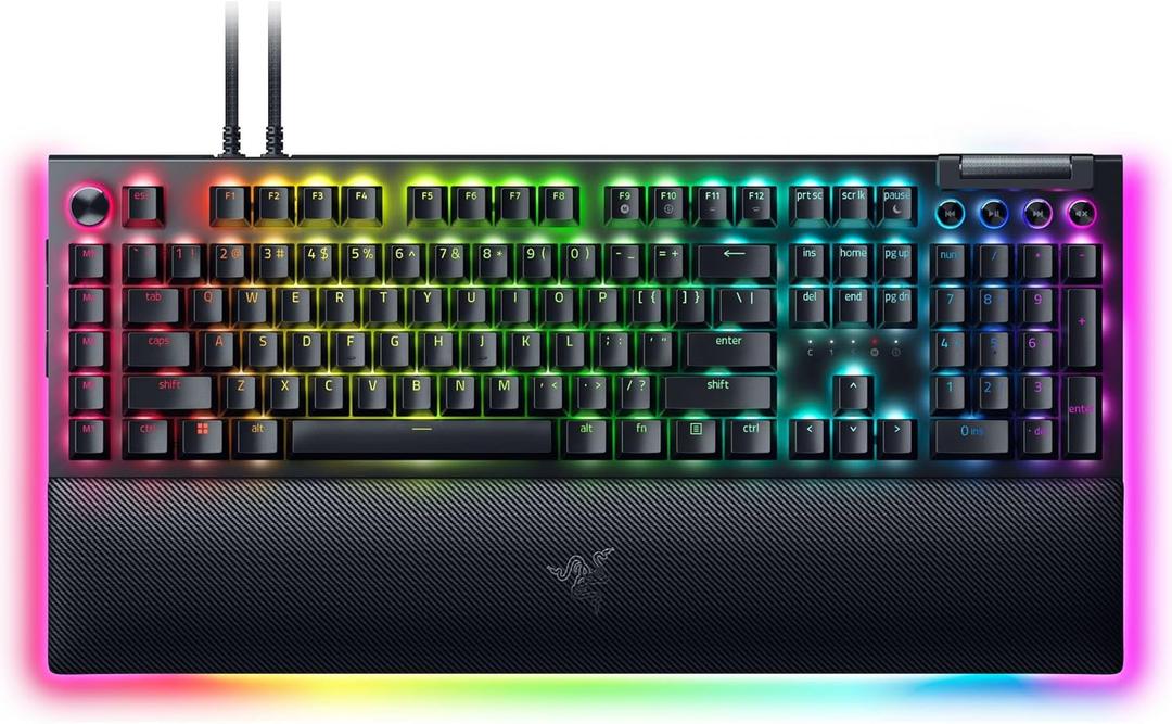 Razer BlackWidow V4 Pro Wired Mechanical Gaming Keyboard: Green Switches Tactile & Clicky - Doubleshot ABS Keycaps - Command Dial - Chroma RGB - Magnetic Wrist Rest Snap Tap