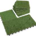 Artificial Grass Turf Tiles Interlocking Set 10 Pieces, Fake Grass Tiles Self-draining for Pet Indoor/Outdoor Flooring Decor,11.8x11.8 inches