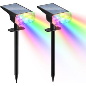 Solar Lights Outdoor Waterproof: IP65 Led Spot Light Decorations for Garden - Multicolor RGB Solar Powered for Yard - Halloween Christmas Lights Landscape Pathway Drive Patios 2PC