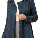 Allegra K Women's Faux Suede Trench Coat Notched Lapel Double Breasted Jacket with Belt (Blue, L)