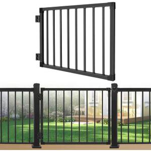 Deck Fence Gate Outdoor, 38 Gate for 42 Deck, Black Heavy Duty Steel Anti-Rust Door with Cuttable Width (Up to 48"), Metal Gate for Residential, Yard, Patio, with Hinges and Latch
