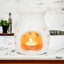 Hosley Elegant Ceramic Oil Warmers with Leaf Pattern and Speckle Design 4.5 Inches High Tealight Compatible for Aromatherapy and Home Decor Set of 3 (Cream 2)