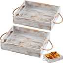 Wonderjune 2 Pack Wooden Aluminum Foil Pan Holder for 9 x 13 Disposable Baking Tin Wooden Serving Tray for Foil Pans Food Dessert Cake Containers Party Wedding Supplies (Retro White)
