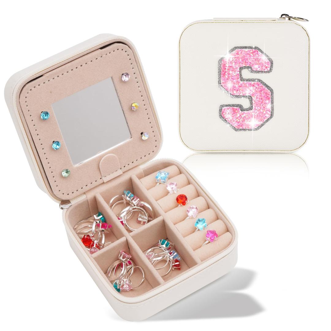 Uygafly Personalized Jewelry Case for Women Girls - Fashion Mini Jewelry Boxes - Trendy Travel Jewelry Organizer with Initials Letter - Teen Gifts | Cream,Z